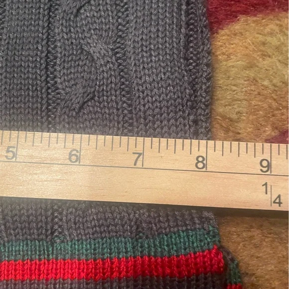 Gucci Charcoal Wool Scarf with Red and Green Stripes - Picture 3 of 4